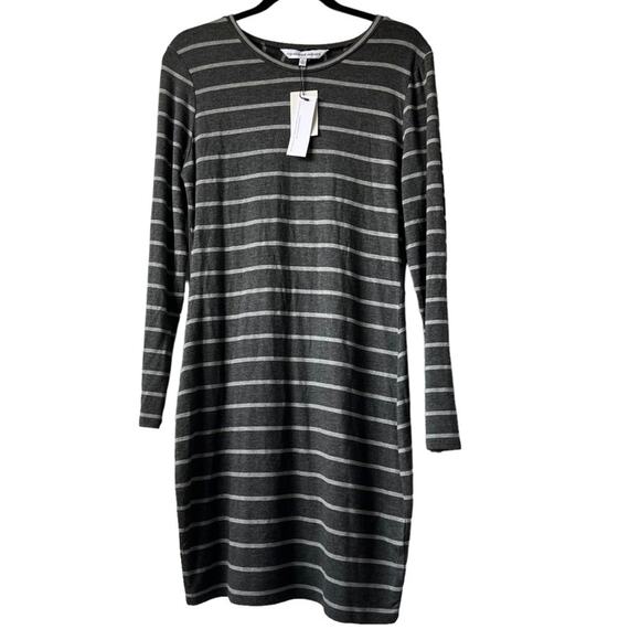 Cupcakes & Cashmere Stripe Malbec Heather Gray Mini Dress Size L - Picture 3 of 11